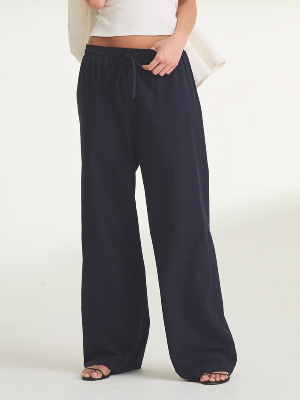 NAADAM Organic Cotton Drawstring Pants Navy Blue Wide Leg Pull On Lightweight - Picture 14 of 15